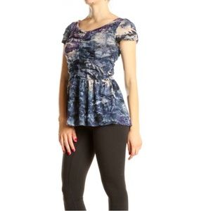 Anthropologie Postmark | Short sleeve watercolor ruffle ruched mesh top | XS